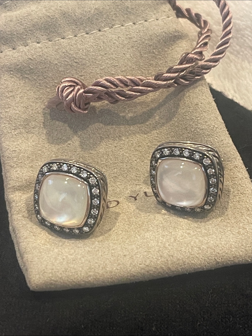 Mother-of-Pearl and Crystal Halo Stud Earrings - White